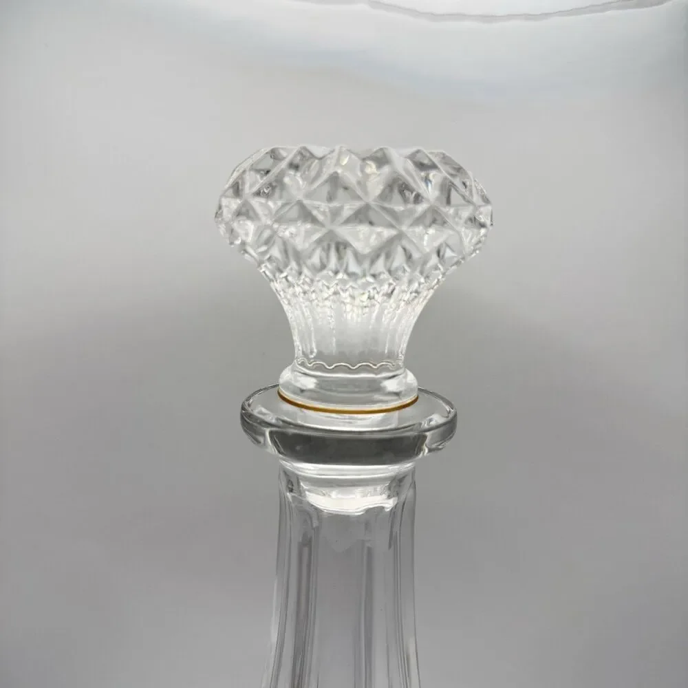 Vintage Cut Crystal Decanter w/ Stopper 11.5” Tall Diamond Pattern Barware